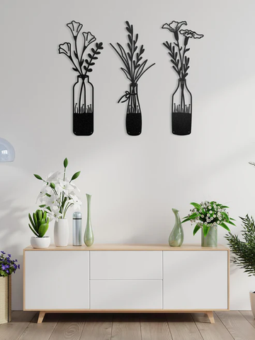 Dekoratif Metal Duvar Tablosu Bahar Çiçekleri X 3 Adet